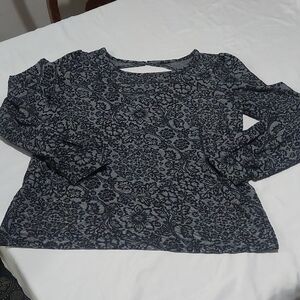 LOFT Floral Patterned Black and Gray Women's Top. Size M